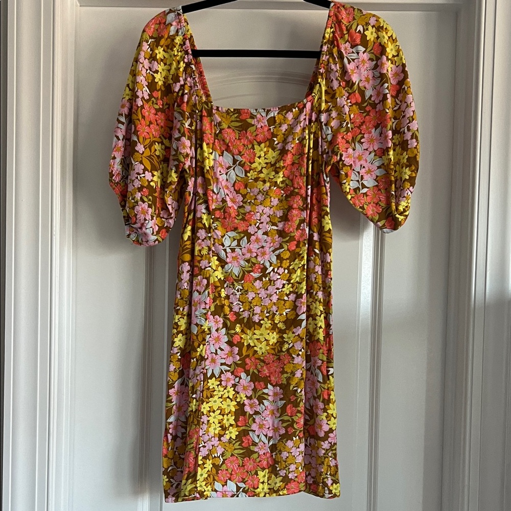 Billabong Floral Mini Dress with Puff Sleeves
